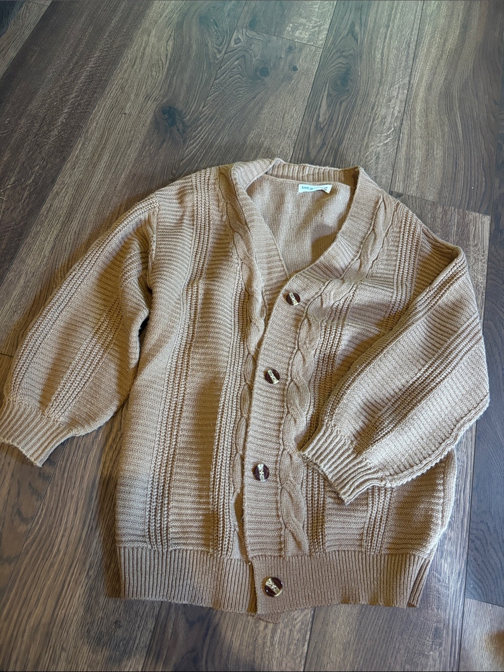 SHEIN Tan Cable Knit Button Cardigan